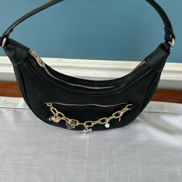 Rare Y2K Juicy Couture Top Notch Hobo Shoulder Bag in Black with Gold Y2K charms - Picture 5 of 7